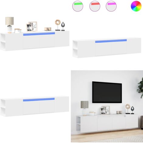 Mueble de TV de pared con luz LED blanco 180x31x39,5 cm - Armario con luz LED - Mueble de pared