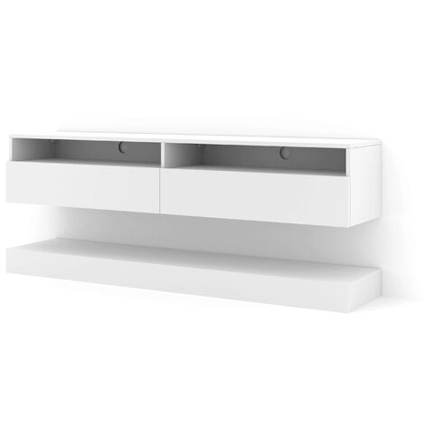 Mueble de TV DUO 160 cm colgante + plataforma blanco mate