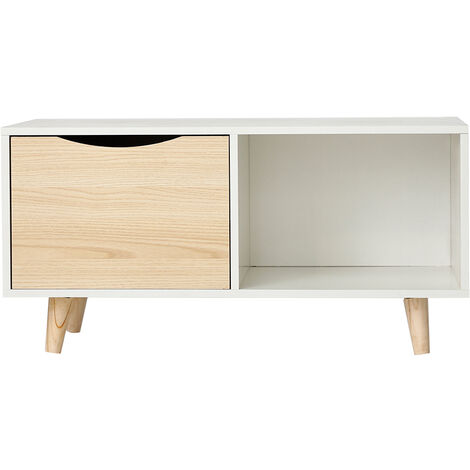 Mueble de TV escandinavo Effie con cajones de madera, blanco 90x45x43cm