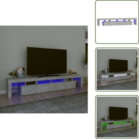 Mueble de TV gris hormigón - vidaXL Mueble de TV con luces LED gris hormigón 230x36,5x40 cm - Almacenamiento para mandos a distancia