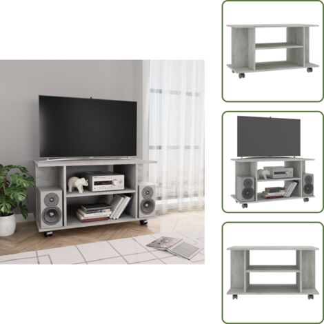 Mueble de TV gris hormigón - vidaXL Mueble de TV ruedas madera ingeniería gris hormigón 80x40x45 cm - Mueble de TV con estantes