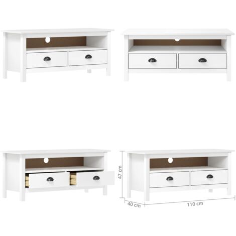 Mueble de TV Hill madera maciza de pino blanco 110x40x47 cm - Madera maciza - Soporte de TV