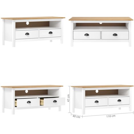 Mueble de TV Hill madera maciza de pino blanco 110x40x47 cm - Muebles de madera - Soporte de TV