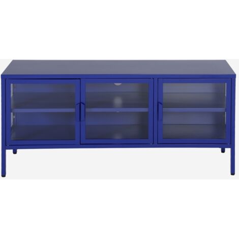 Mueble de TV industrial de metal y vidrio templado con 3 puertas, 120cm