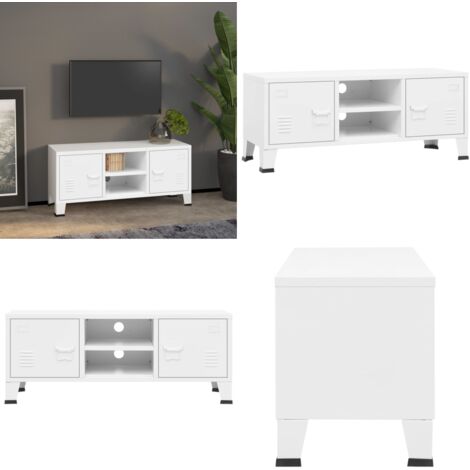 Mueble de TV industrial metal blanco 105x35x42 cm - Mueble de TV blanco - Mueble de TV metal