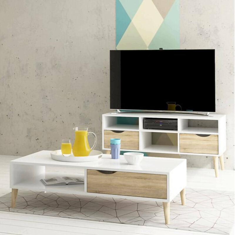 

Mueble TV Jumbo 2 cajones 117,2x57,4x39,1, Hoja y melamina, Beige