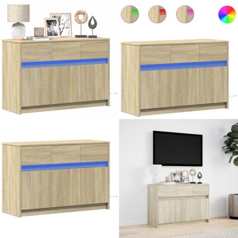 Mueble de TV LED madera de ingeniería roble Sonoma 91x34x61 cm - Madera de ingeniería - Soporte de TV con luces RGB