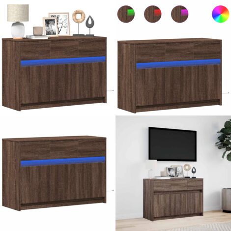 Mueble de TV LED madera ingeniería marrón roble 91x34x61 cm - Madera de ingeniería - Luz LED RGB