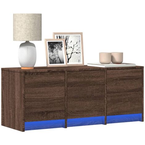 Mueble de TV LED madera ingeniería marrón roble 97x34x40 cm