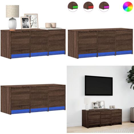 Mueble de TV LED madera ingeniería marrón roble 97x34x40 cm - Madera de ingeniería - Luz LED RGB