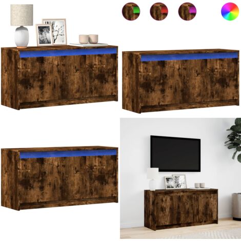 Mueble de TV LED madera ingeniería roble ahumado 100x34x50 cm - Madera de ingeniería - Soporte de TV