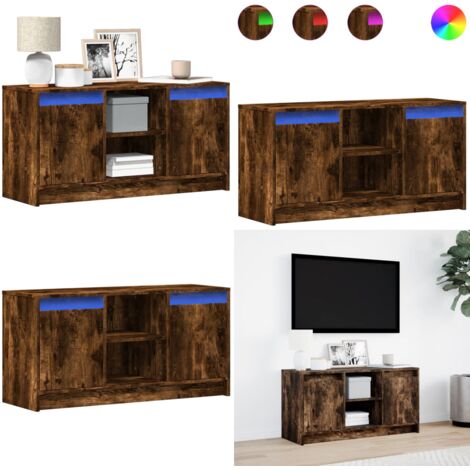 Mueble de TV LED madera ingeniería roble ahumado 100x34x50 cm - Madera de ingeniería - Soporte de TV con luces RGB