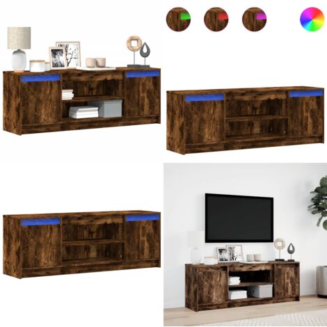 Mueble de TV LED madera ingeniería roble ahumado 139,5x34x50 cm - Madera de ingeniería - Soporte de TV con luces RGB