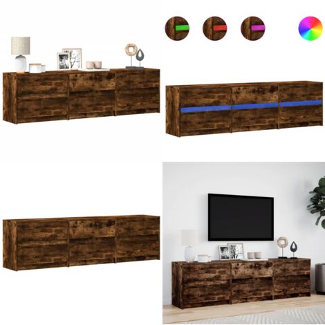 Mueble de TV LED madera ingeniería roble ahumado 180x34x50 cm - Madera de ingeniería - Soporte de TV