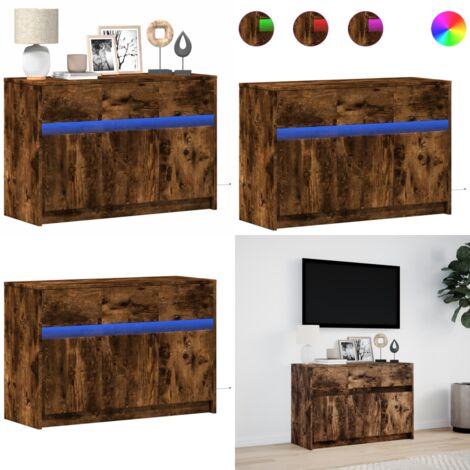 Mueble de TV LED madera ingeniería roble ahumado 91x34x61 cm - Madera de ingeniería - Soporte de TV