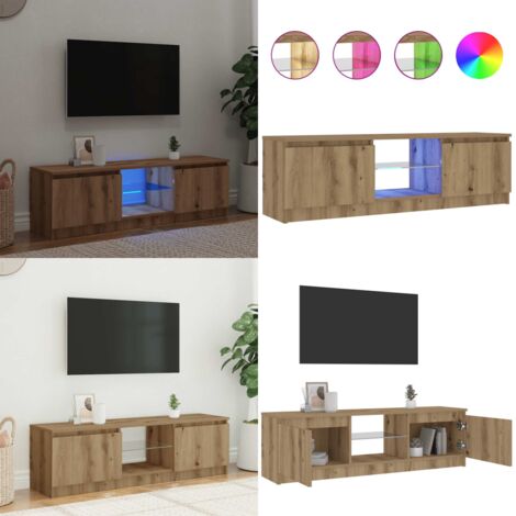 Mueble de TV luces LED madera roble artisan 120x30x36 cm - Luces LED RGB - Madera de roble