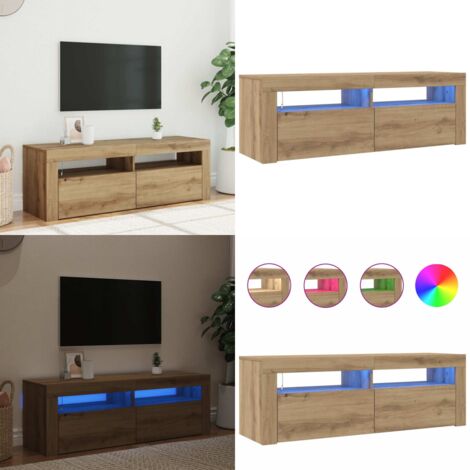 Mueble de TV luces LED madera roble artisan 120x35x40 cm - Luces LED RGB - Madera de roble