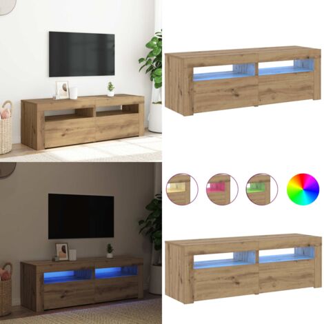 Mueble de TV luces LED madera roble artisan 120x35x40 cm - Luz led rgb - Madera de ingeniería