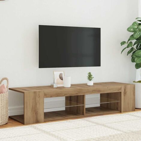 Mueble de TV luces LED madera roble artisan 135x39x30 cm