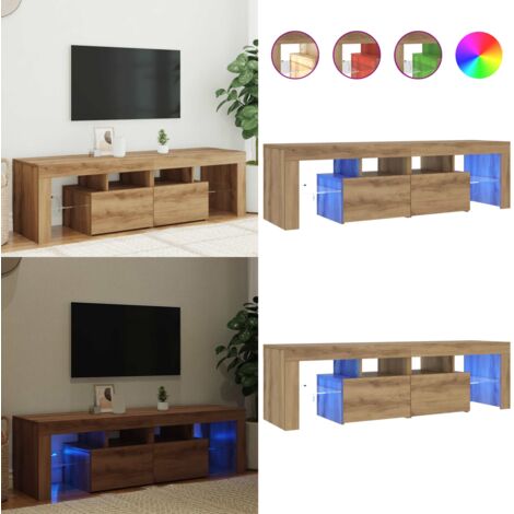 Mueble de TV luces LED madera roble artisan 140x36,5x40 cm - Luces LED RGB - Madera de roble