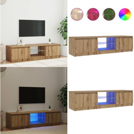 Mueble de TV luces LED madera roble artisan 140x40x36 cm - Luces LED RGB - Madera de roble