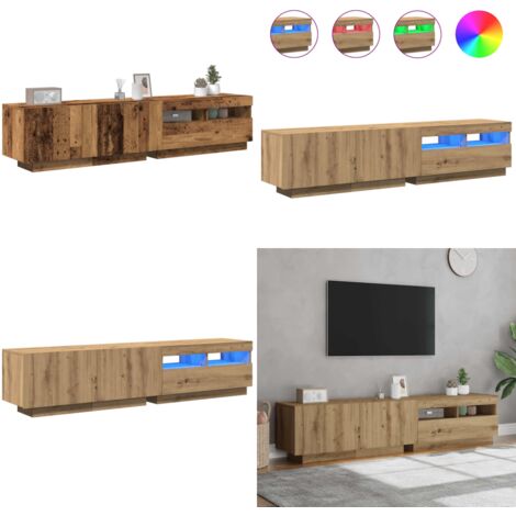 Mueble de TV luces LED madera roble artisan 180x35x40 cm - Luz led - Madera de ingeniería