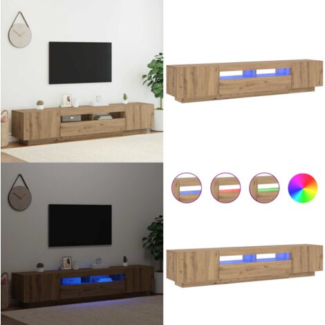 Mueble de TV luces LED madera roble artisan 200x35x40 cm - Madera de ingeniería - Luces LED RGB