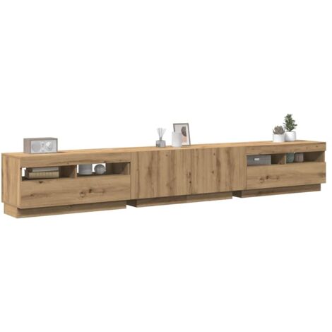 Mueble de TV luces LED madera roble artisan 260x35x40 cm
