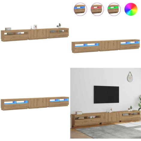 Mueble de TV luces LED madera roble artisan 300x35x40 cm - Madera de ingeniería - Luces LED RGB