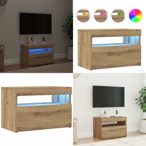 Mueble de TV luces LED madera roble artisan 60x35x40 cm - Luces LED RGB - Madera de roble