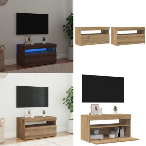 Mueble de TV luces LED madera roble artisan 75x35x40 cm - Luz led rgb - Madera de ingeniería