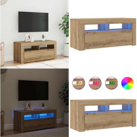 Mueble de TV luces LED madera roble artisan 90x35x40 cm - Luz LED RGB - Madera de ingeniería