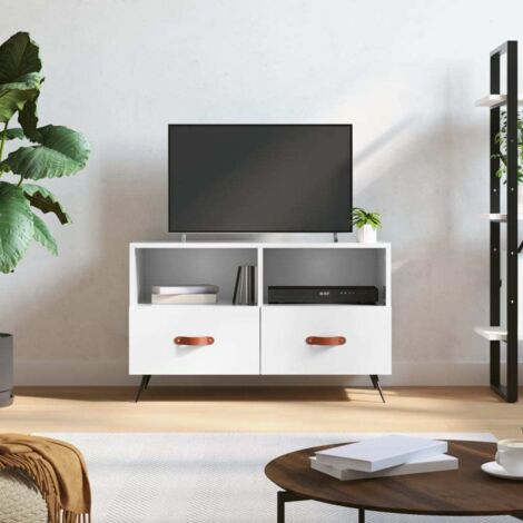 Mueble de TV madera contrachapada blanco brillo 80x36x50 cm vidaXL