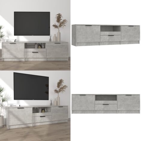 Mueble de TV madera contrachapada gris hormigón 140x35x40 cm - Madera contrachapada - Mueble de TV gris hormigón