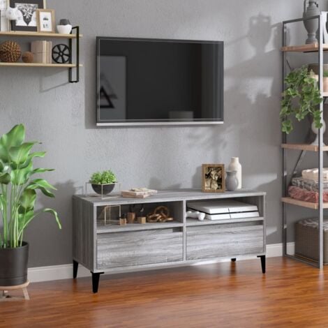 Mueble de TV madera contrachapada gris Sonoma 100x34,5x44,5 cm vidaXL