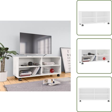 Mueble de TV madera contrachapada - vidaXL Mueble de TV con ruedas madera contrachapada blanco 90x35x35 cm - Mueble de TV con compartimentos