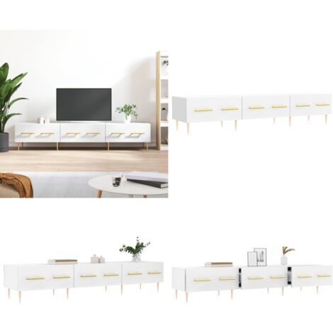 Mueble de TV madera de ingeniería blanco 150x36x30 cm - Madera contrachapada - Mueble blanco