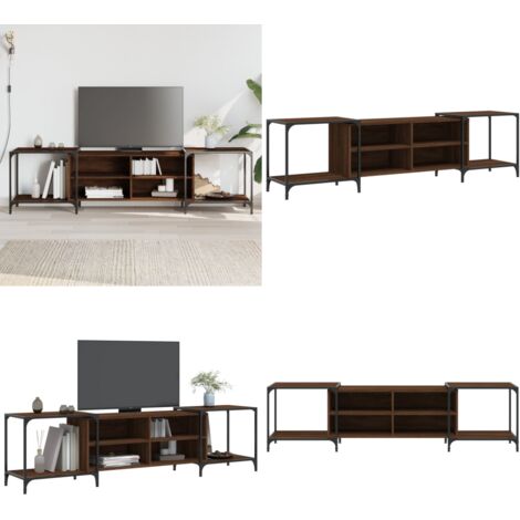 Mueble de TV madera de ingeniería marrón roble 203x37x50 cm - Madera contrachapada - Soporte de TV