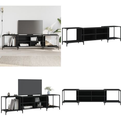 Mueble de TV madera de ingeniería negro 203x37x50 cm - Madera contrachapada - Soporte de TV