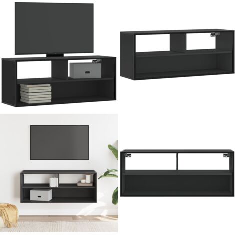 Mueble de TV madera de ingeniería y metal negro 100x31x39,5 cm - Madera de ingeniería - Metal negro