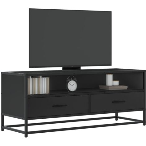 Mueble de TV madera de ingeniería y metal negro 100x34,5x40 cm