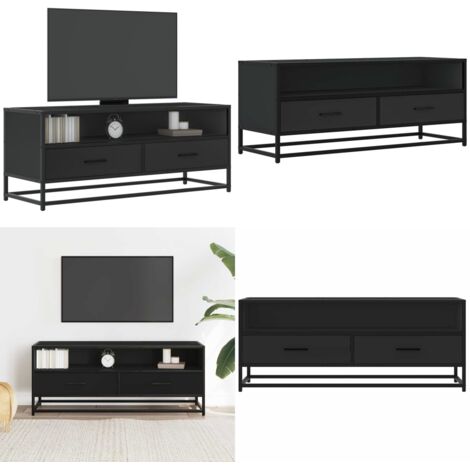 Mueble de TV madera de ingeniería y metal negro 100x34,5x40 cm - Madera de ingeniería - Metal negro