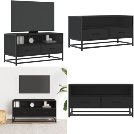 Mueble de TV madera de ingeniería y metal negro 80x34,5x40 cm - Madera de ingeniería - Metal