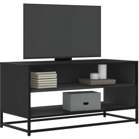 Mueble de TV madera de ingeniería y metal negro 91x40x46 cm