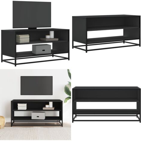 Mueble de TV madera de ingeniería y metal negro 91x40x46 cm - Madera de ingeniería - Metal