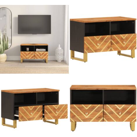 Mueble de TV madera de mango marrón negro 70x33,5x46 cm - Madera de mango - Mueble de TV marrón