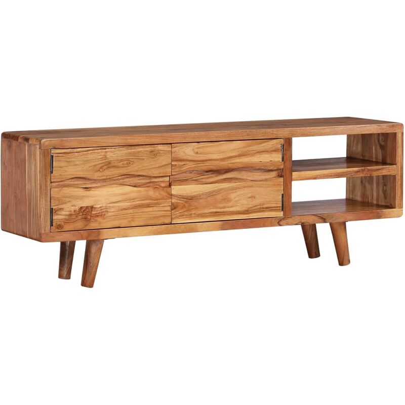 

Mueble de TV madera maciza acacia puertas talladas 117x30x40 cm