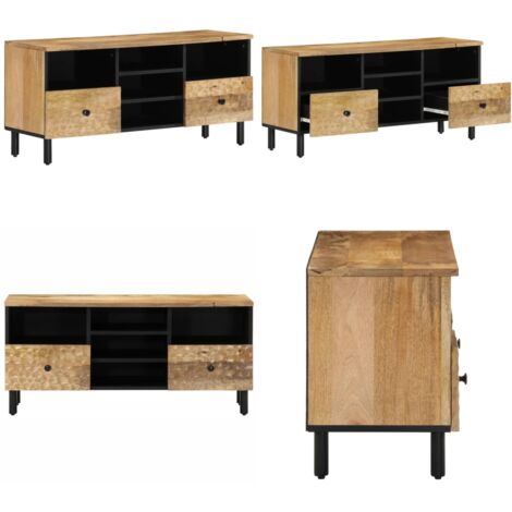 Mueble de TV madera maciza de mango 100x33x46 cm - Madera de mango - Mueble de almacenamiento
