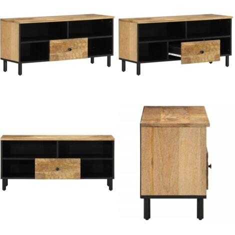 Mueble de TV madera maciza de mango 100x33x46 cm - Madera de mango - Mueble de almacenamiento