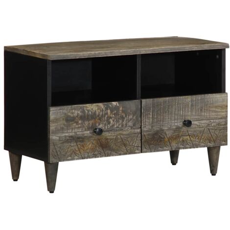 Mueble de TV madera maciza de mango gris claro 70x33,5x46 cm